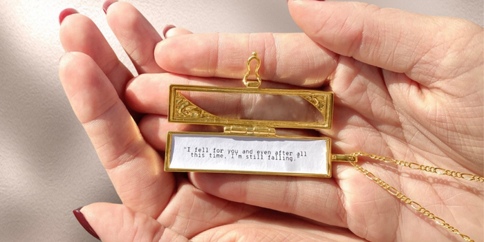 Shown here: Our Turning Corners Fortune Locket, a thoughtful 50th wedding anniversary gift.